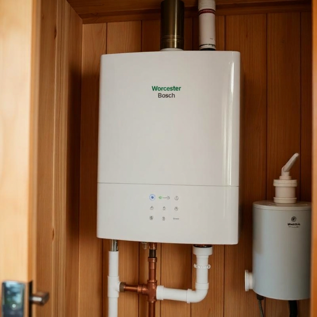 New combi boiler neatly installed in a cupboard